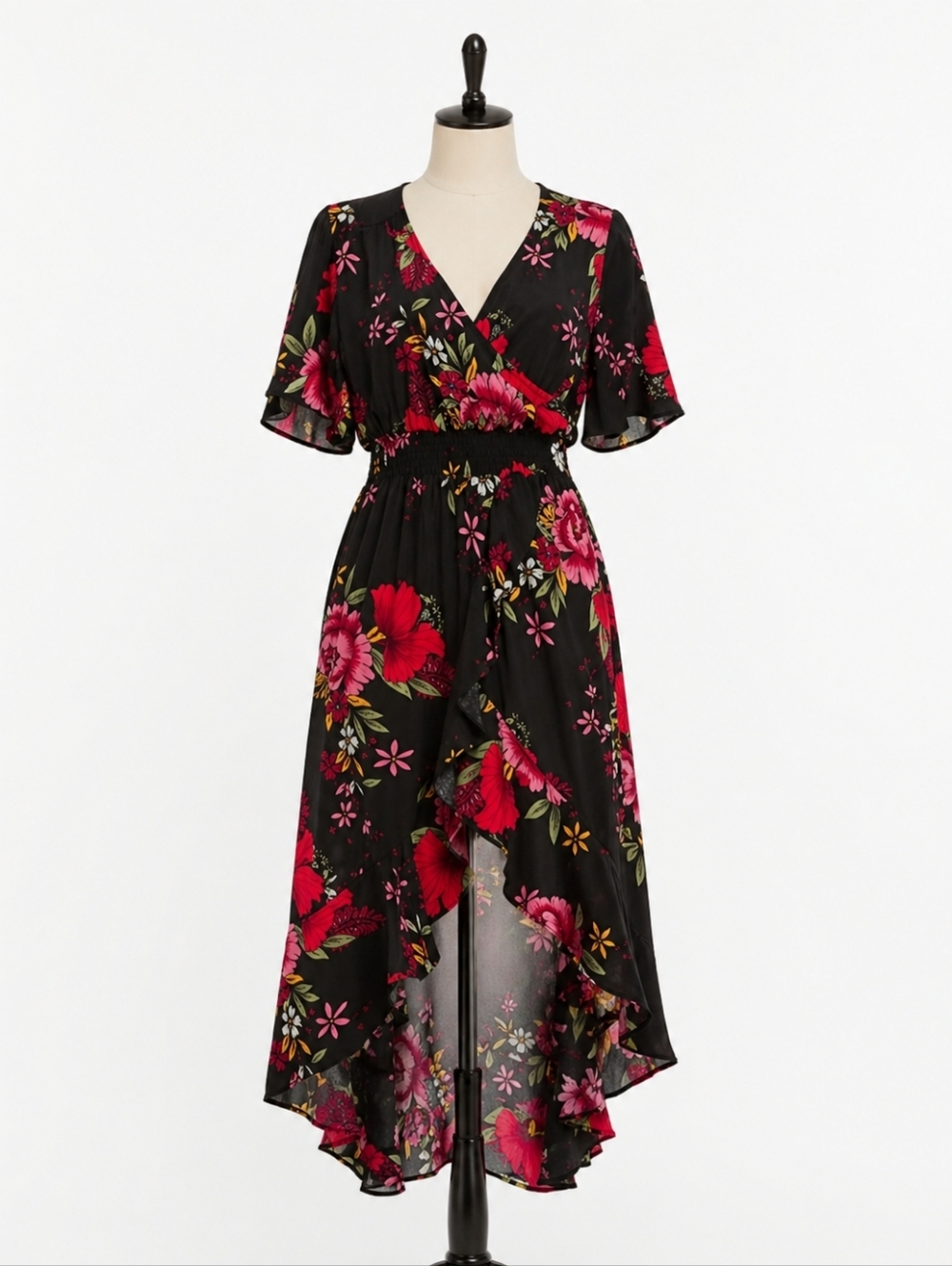Floral Hi-Low Sleeved Dress
